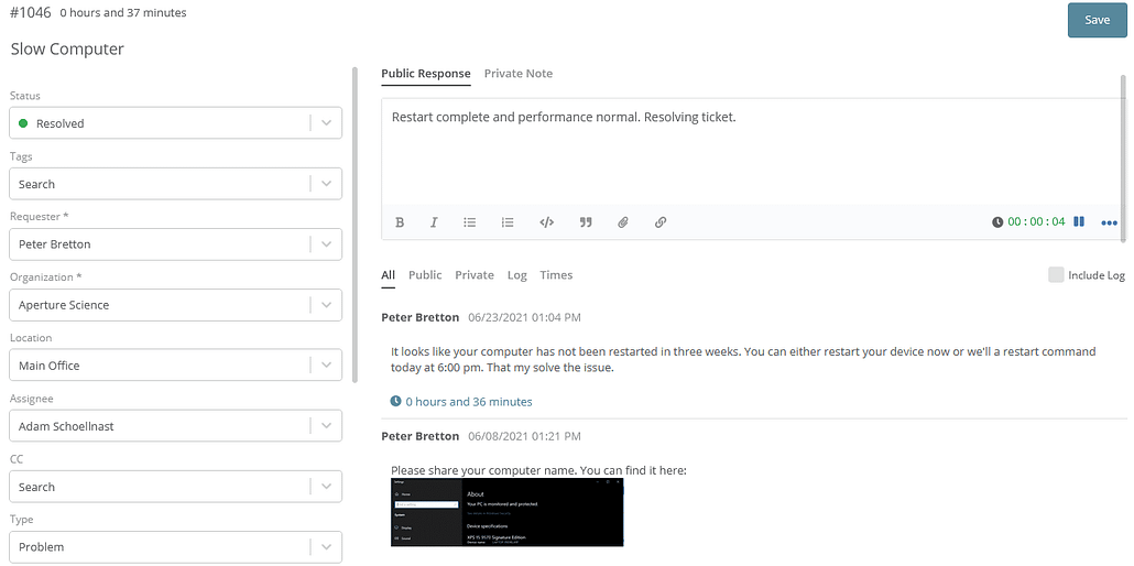 Ticketing collaboration screenshot