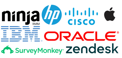 Logos: NinjaOne, HP, Cisco, Apple, IBM, Oracle, SurveyMonkey, Zendesk
