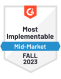 G2 Most Implementable Mid-Market Fall 2023 badge