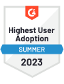 G2 - Highest User Adoption Summer 2023 badge
