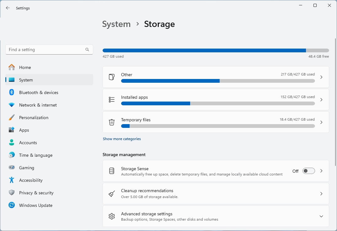 Enabling Storage Sense in Windows 10 and Windows 11