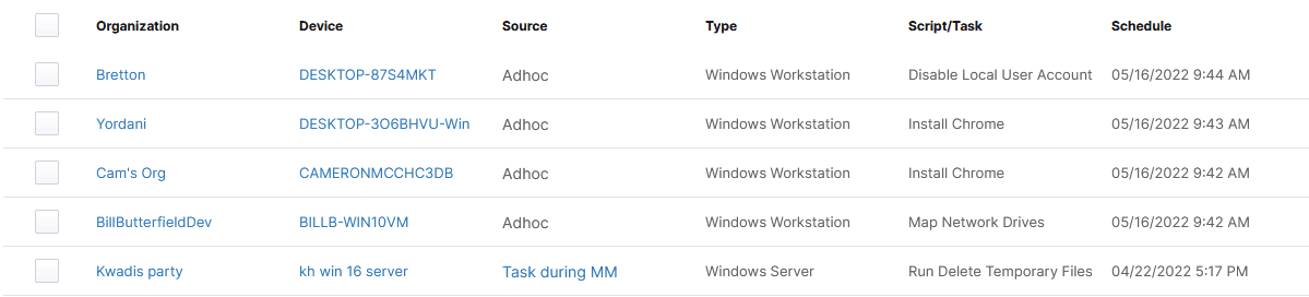 Skripts schemaläggning skärmdump