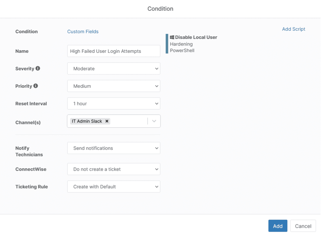 Condizione 3 - Quattro applicazioni avanzate dei campi personalizzati in NinjaOne