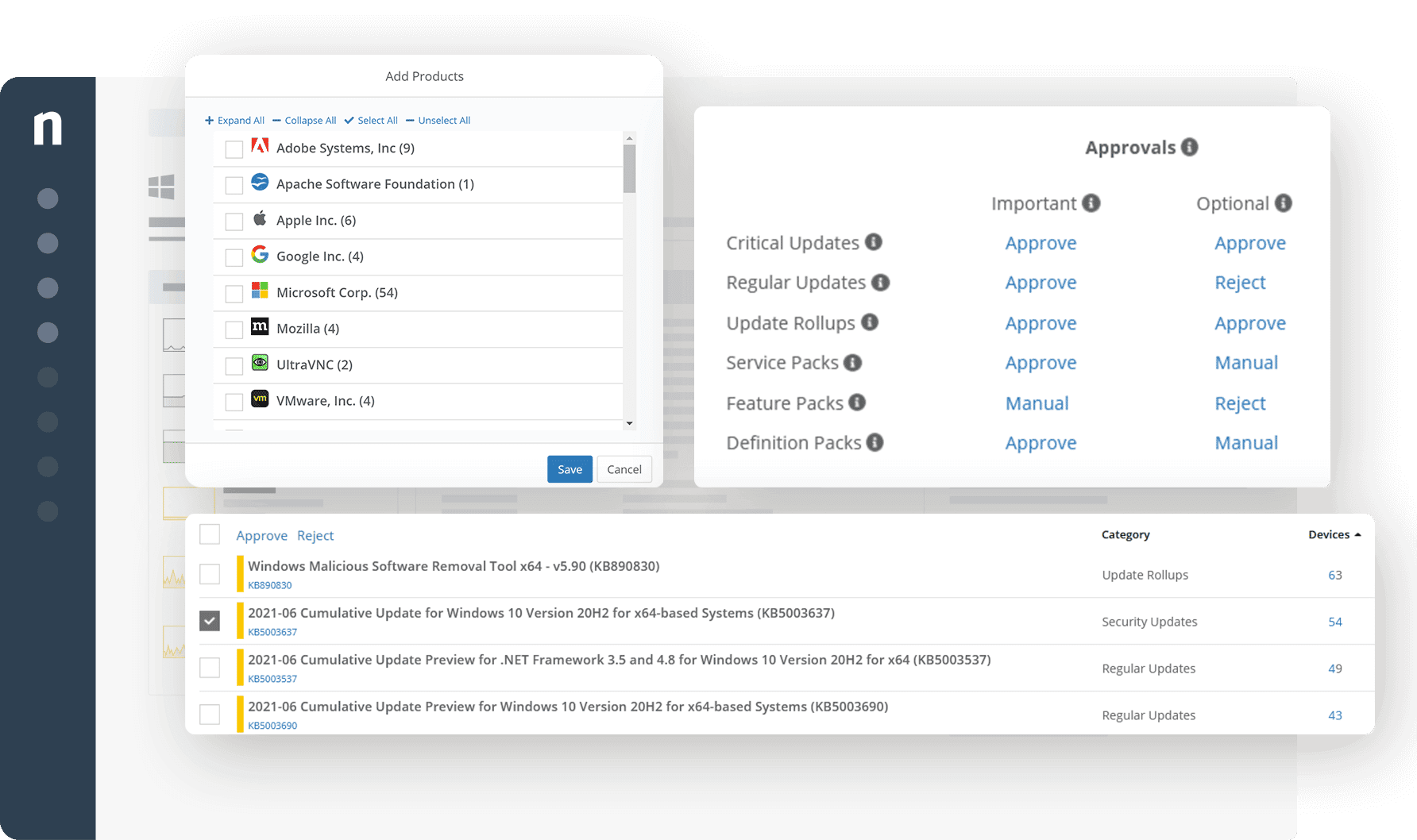 Interfaz de usuario del proceso de software de gestión de parches