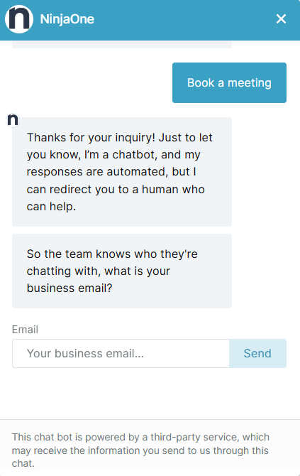 A NinjaOne chatbox assistant interacting with a user