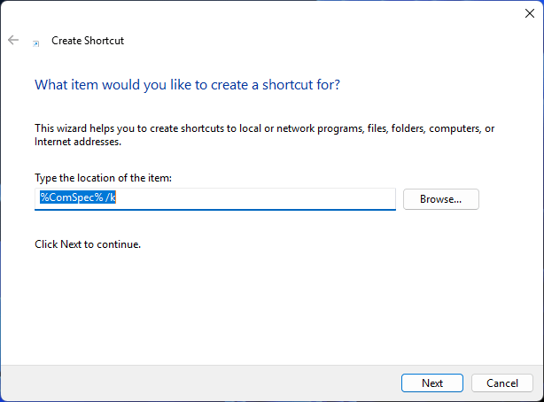 Create shortcut window