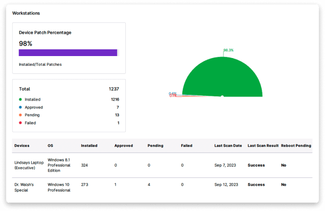 A screenshot of the NinjaOne patch management Reporting section