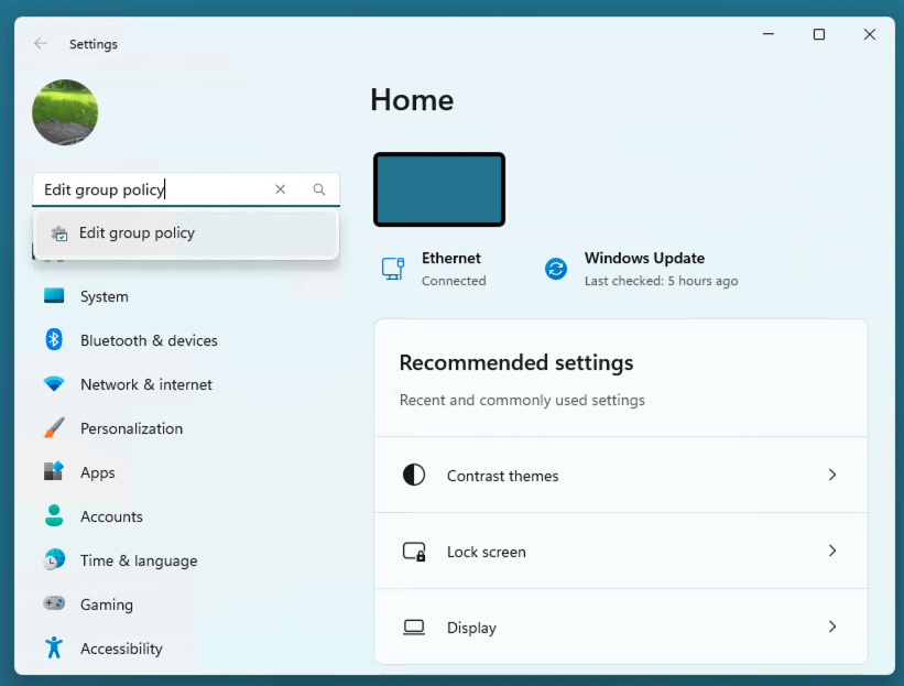 Click on the Edit group policy result