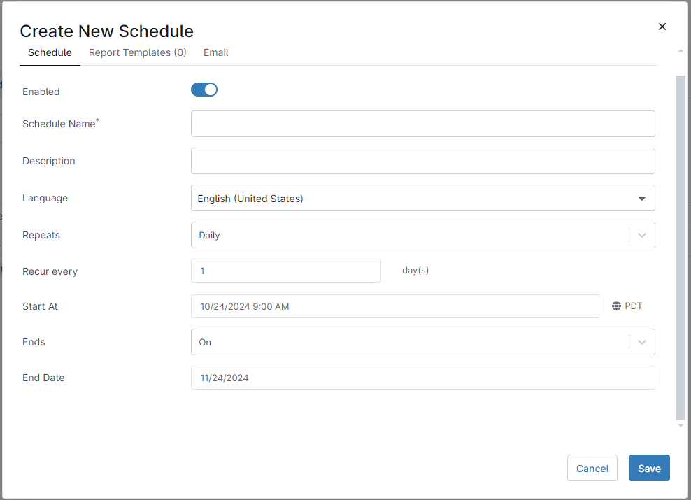 Create New Schedule