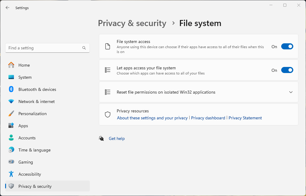 File system dialog box