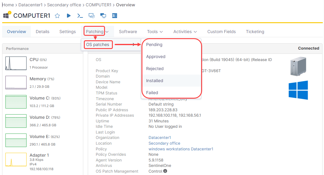 Hover over Patching and select OS patches.