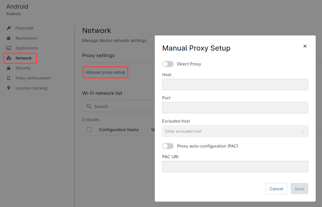 On the right side, click on Manual proxy setup. The manual proxy setup dialog box appear.