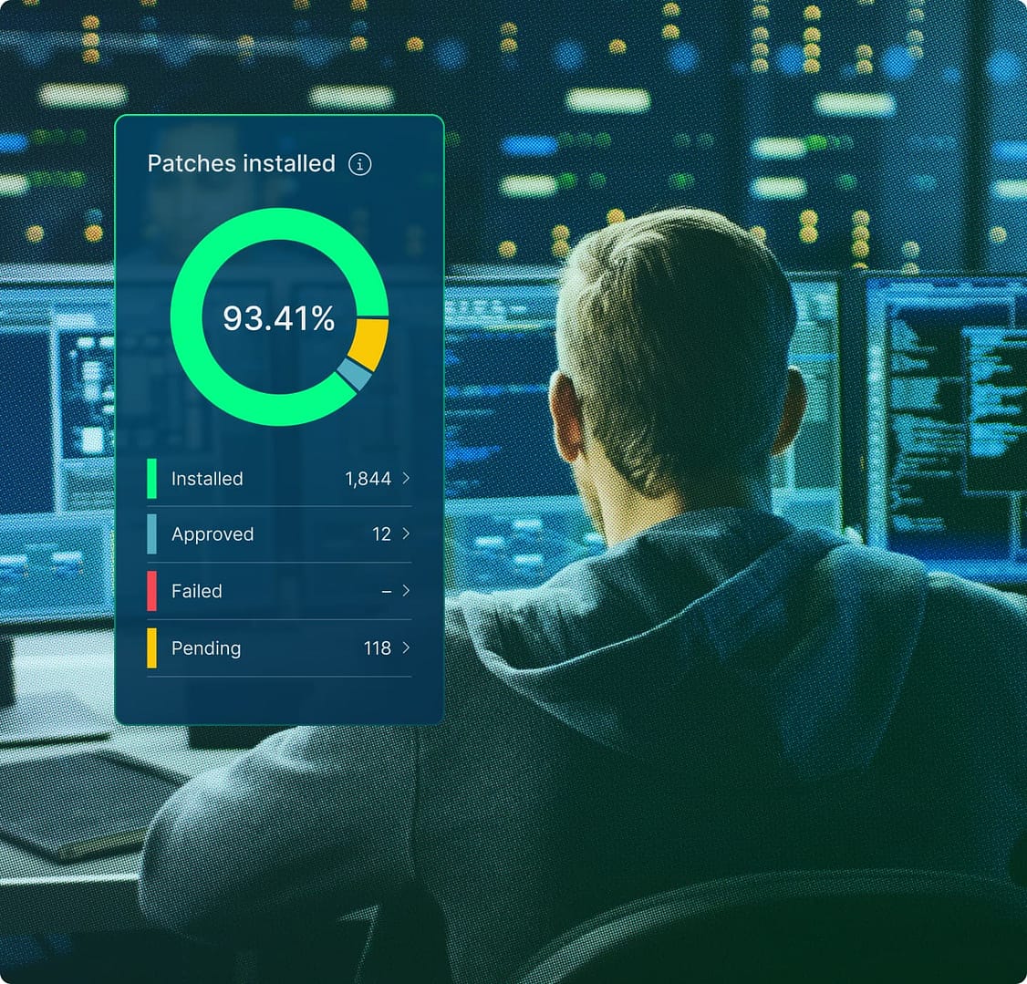 IT technician with image of NinjaOne dashboard IT technician with image of NinjaOne dashboard
