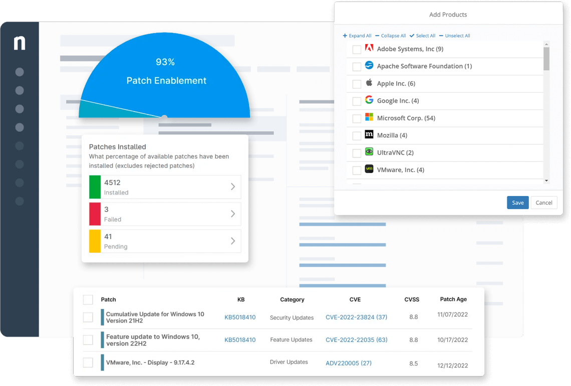 Interface utilisateur du logiciel de gestion des correctifs