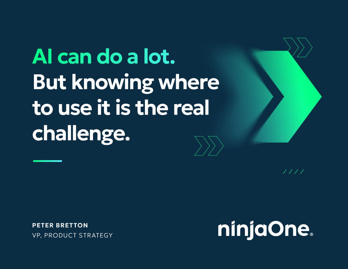 N1-0902-Ai-can-do-a-lot-hero Quote graphic about AI usage challenge with NinjaOne branding and arrow design