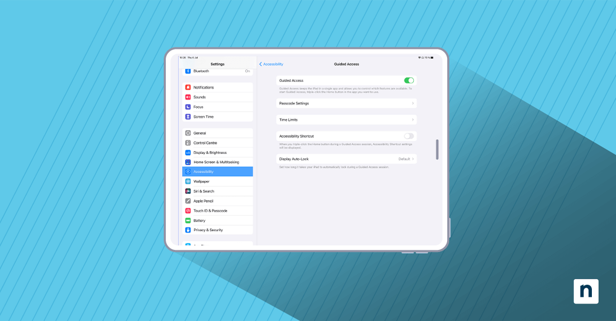 Illustration of a UI and an iPad device representing iPad Kiosk Mode