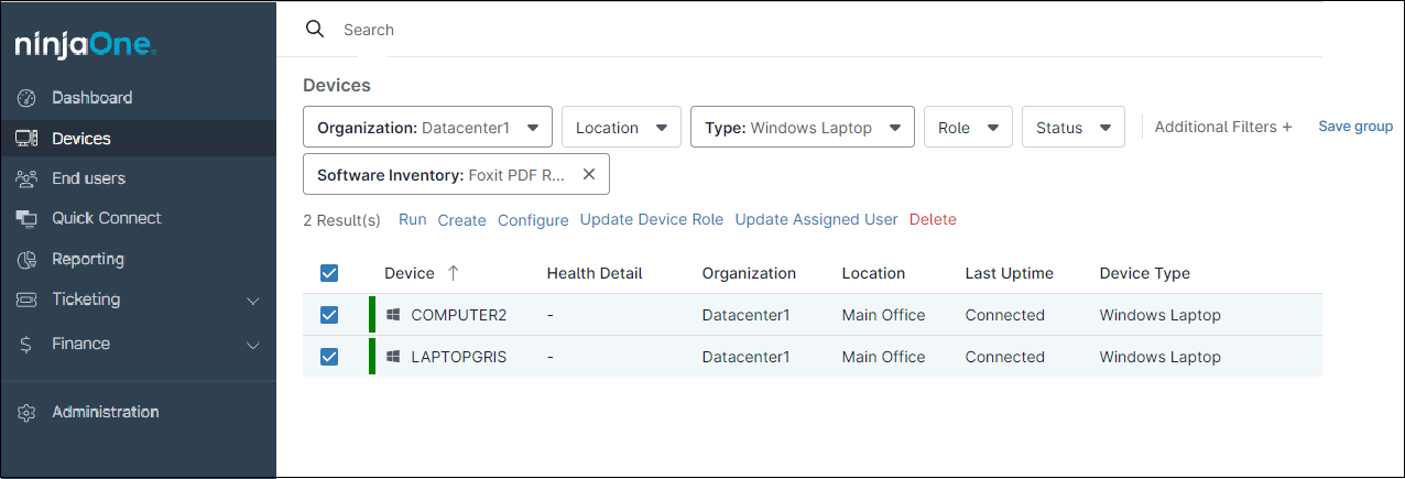 Select the target device(s) by placing a check mark next to them.