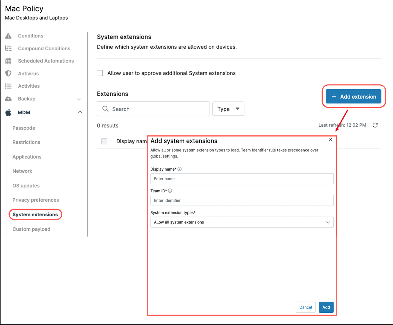 Define app privacy preferences dialog box
