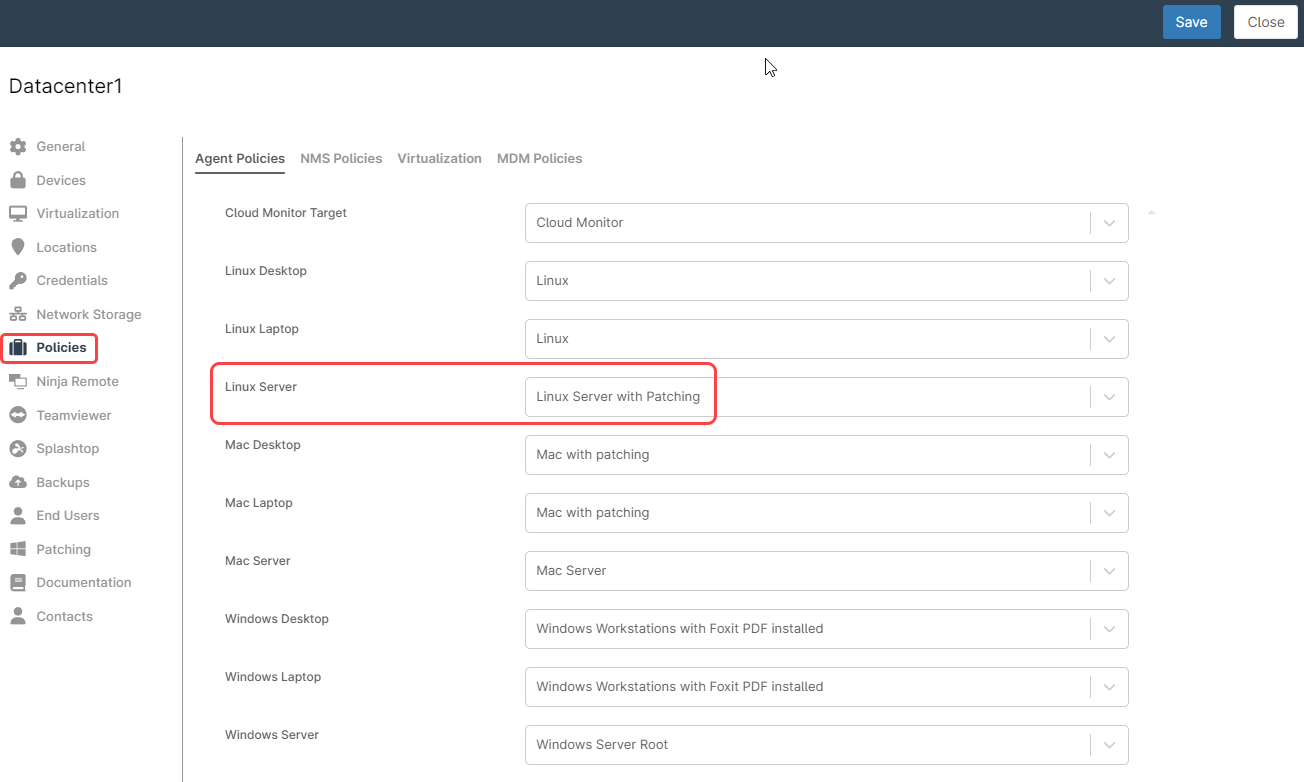 A screenshot showing the patching datacenter process