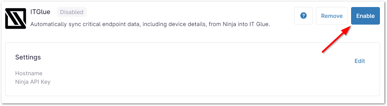 Next, locate and select ITGlue from the list of apps. Once added, click Enable.