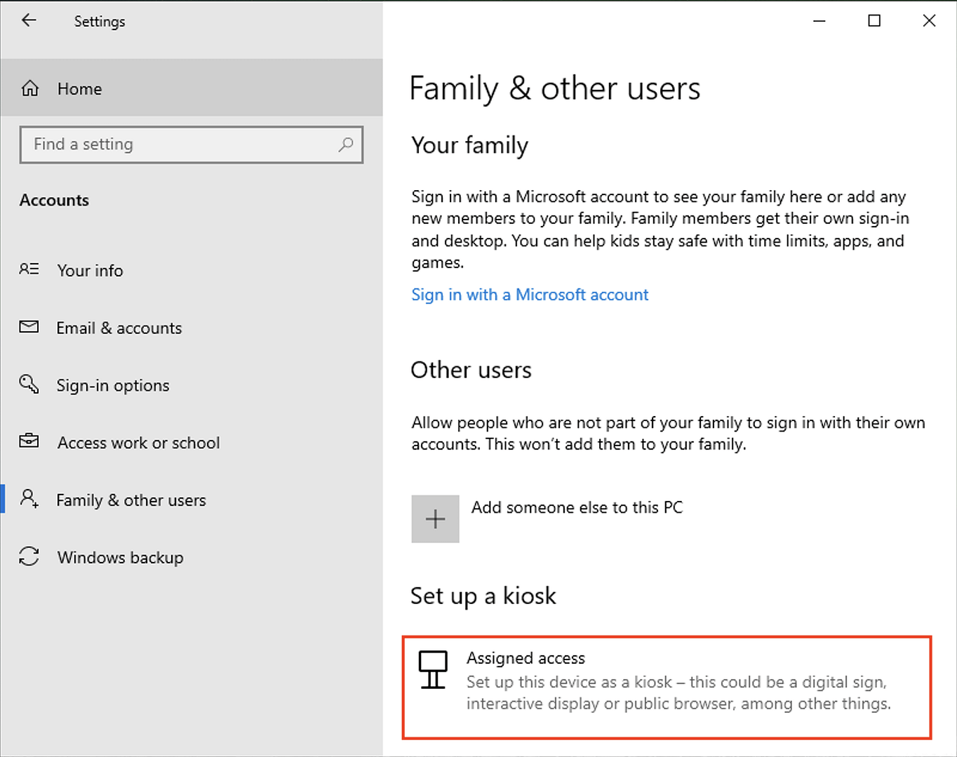 Click assigned access in the Family and other users option