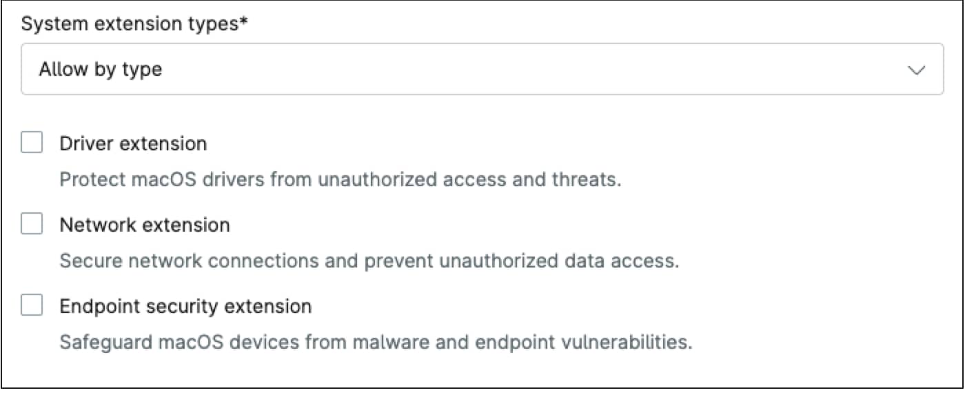 System extension types dialog box