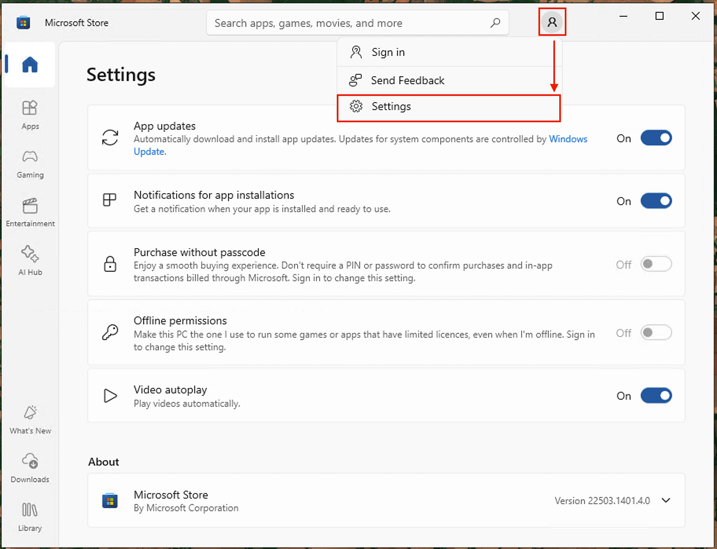 Settings dialog box