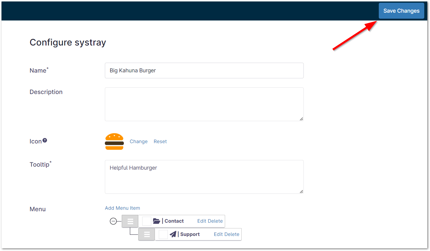 Configure new Systray parameters.