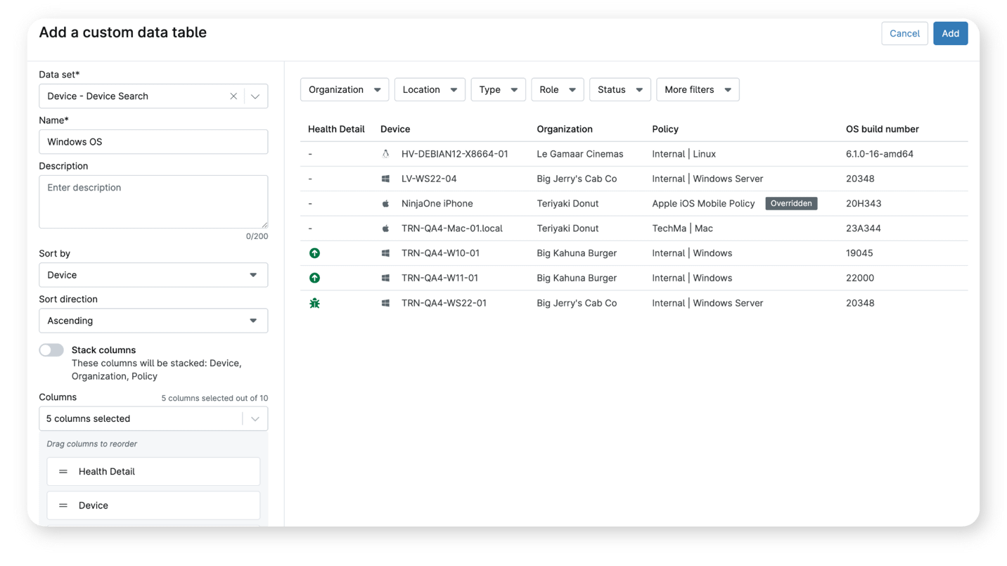 Addition of Data Tables to Summary Reports screenshot
