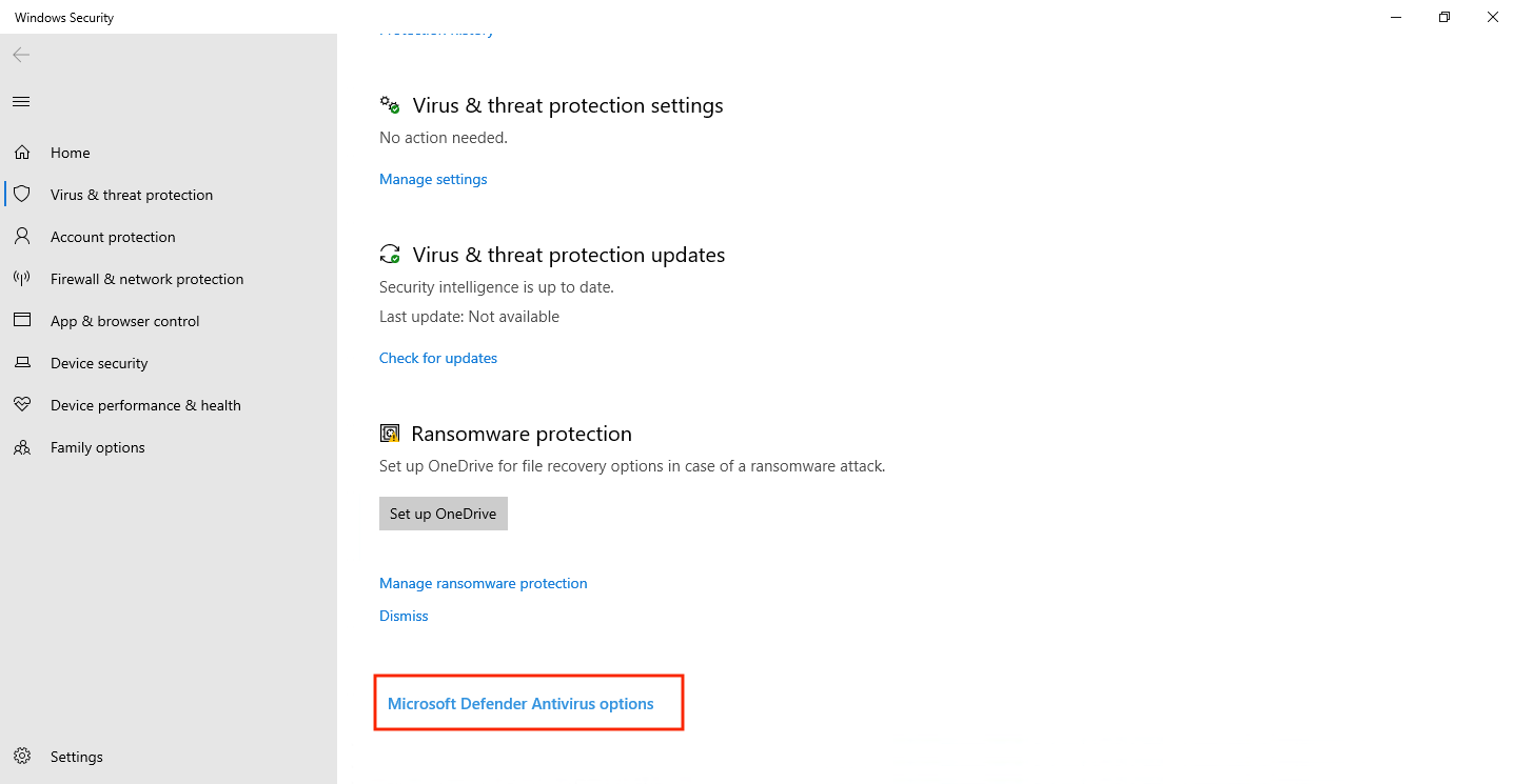 Microsoft Defender Antivirus options