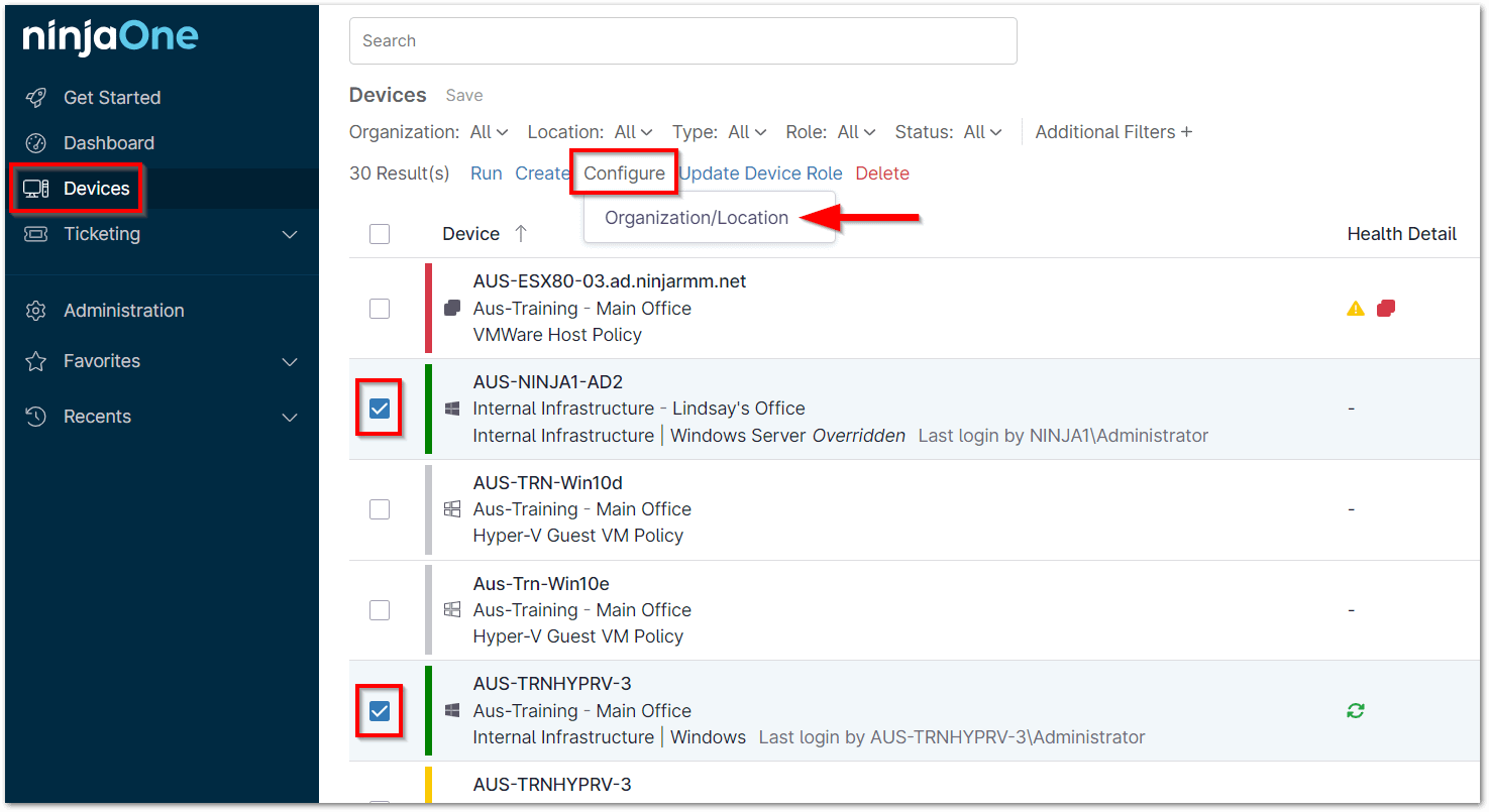 Hover your cursor over Configure and click Organization/Location. 