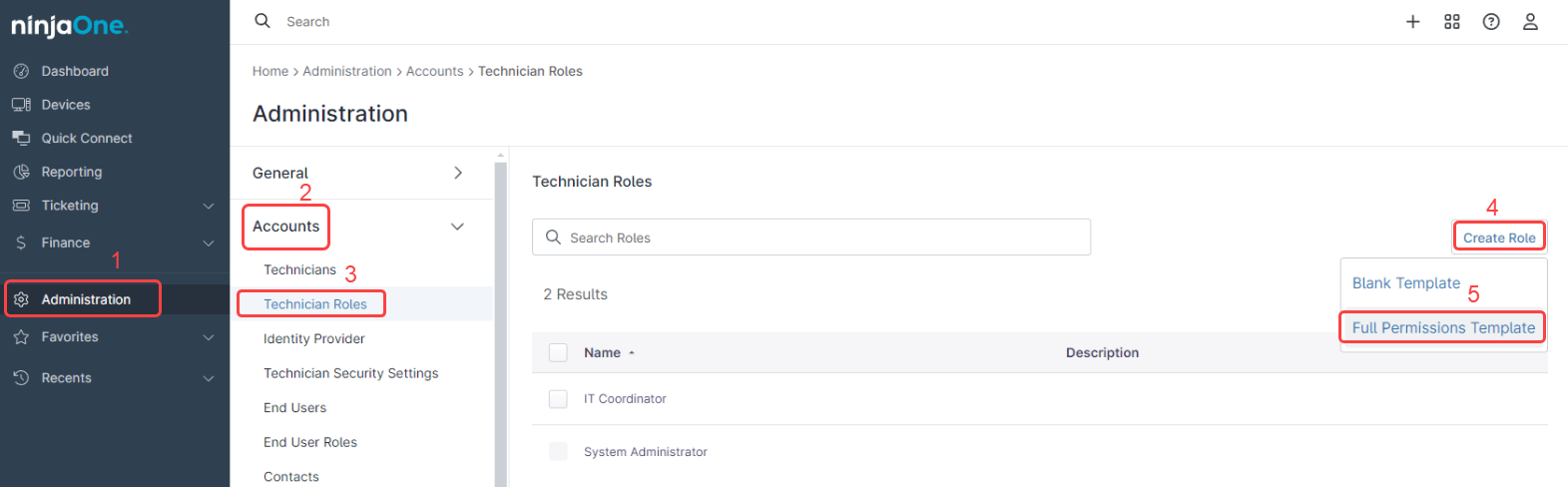 From the drop-down, Select Full Permissions Template