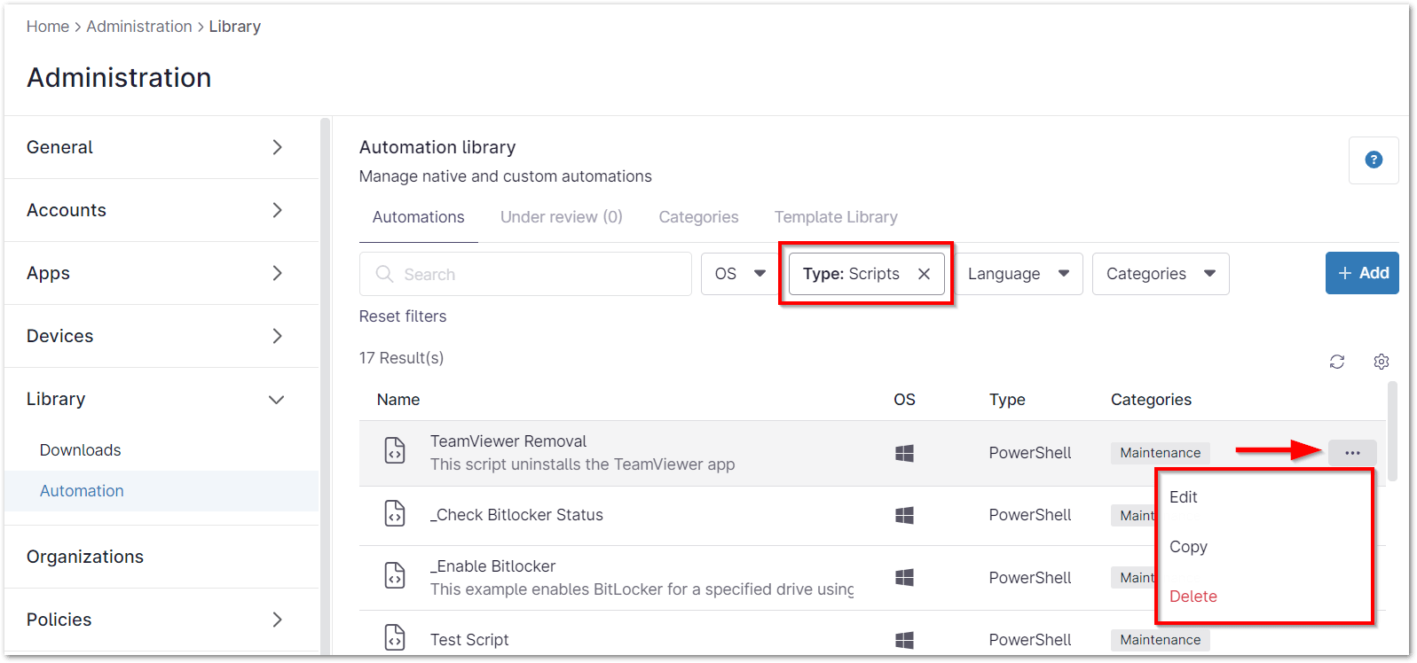 Modify, Copy or Delete Existing Scripts/Applications: 