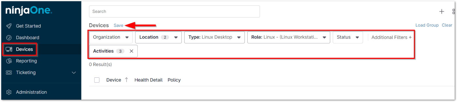 When you have selected all data from the filter dropdowns that you want to set as a group, click Save at the top of the page.