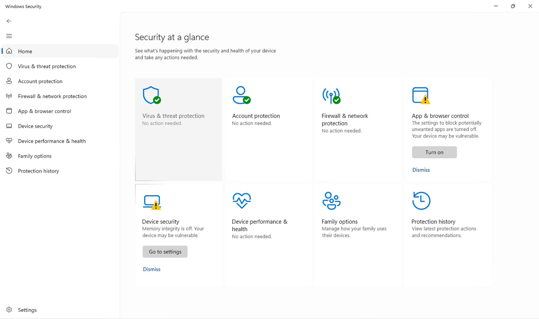 Security at a glance dialog box