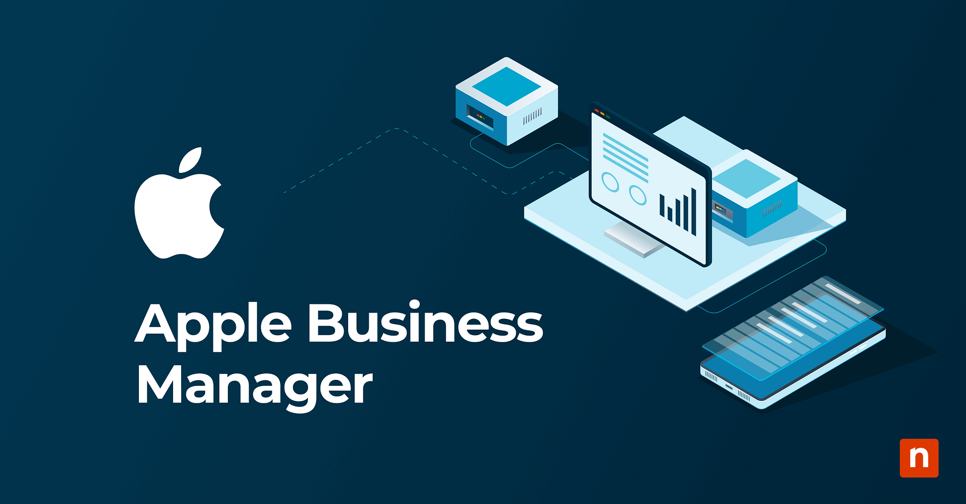 The Apple logo with devices for the blog What is Apple Business Manager?