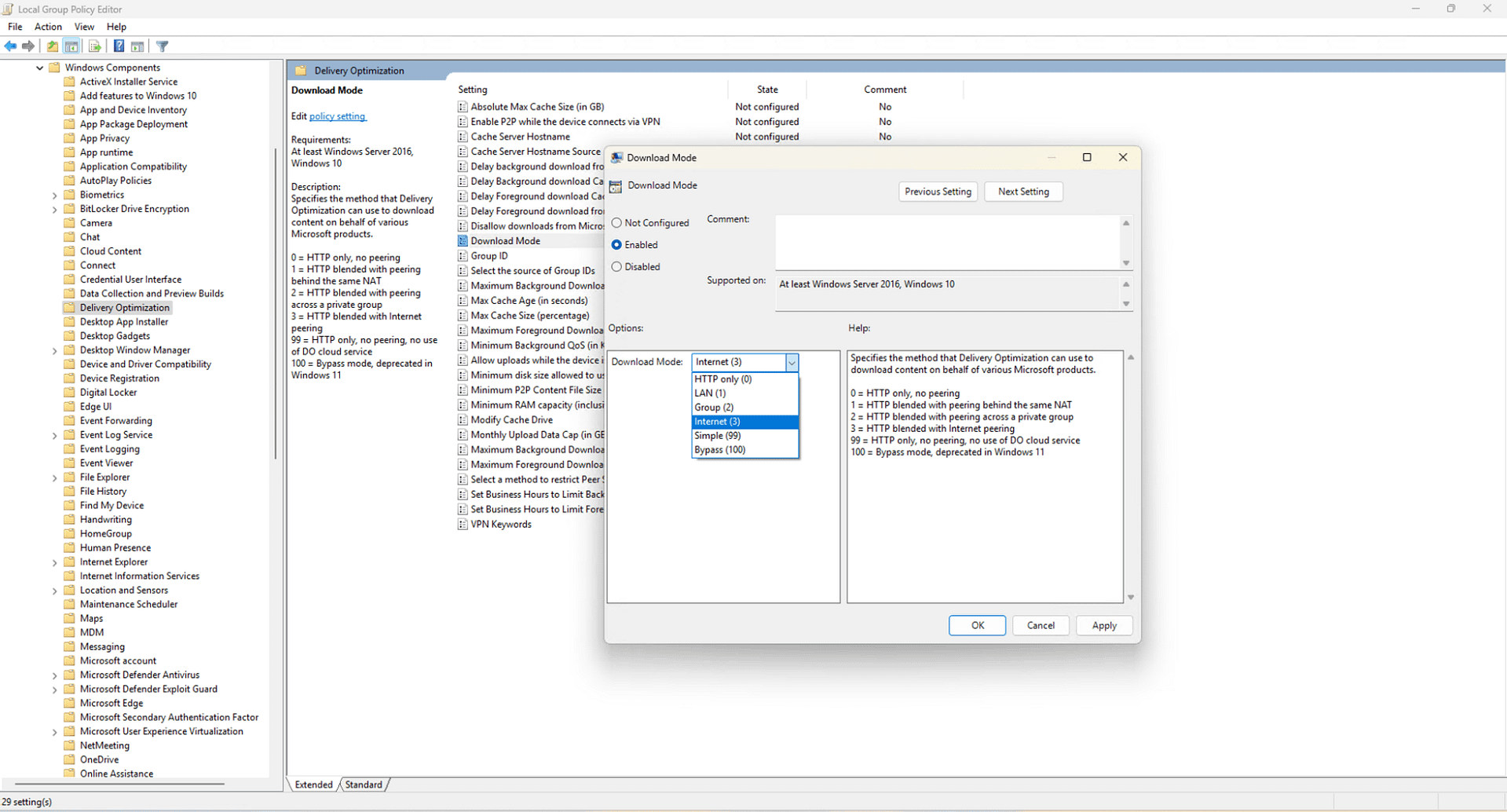Download mode dialog box