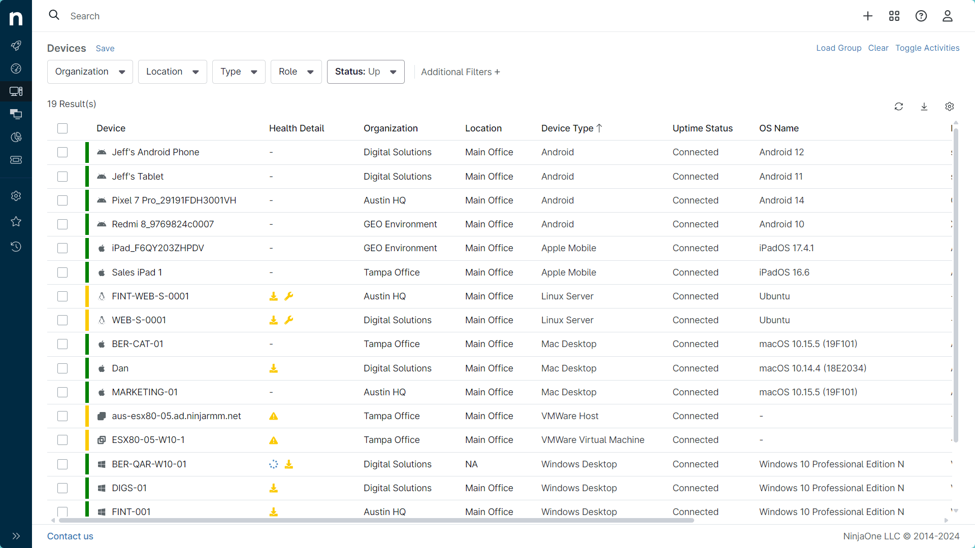 Captura de pantalla del panel de control de MDM