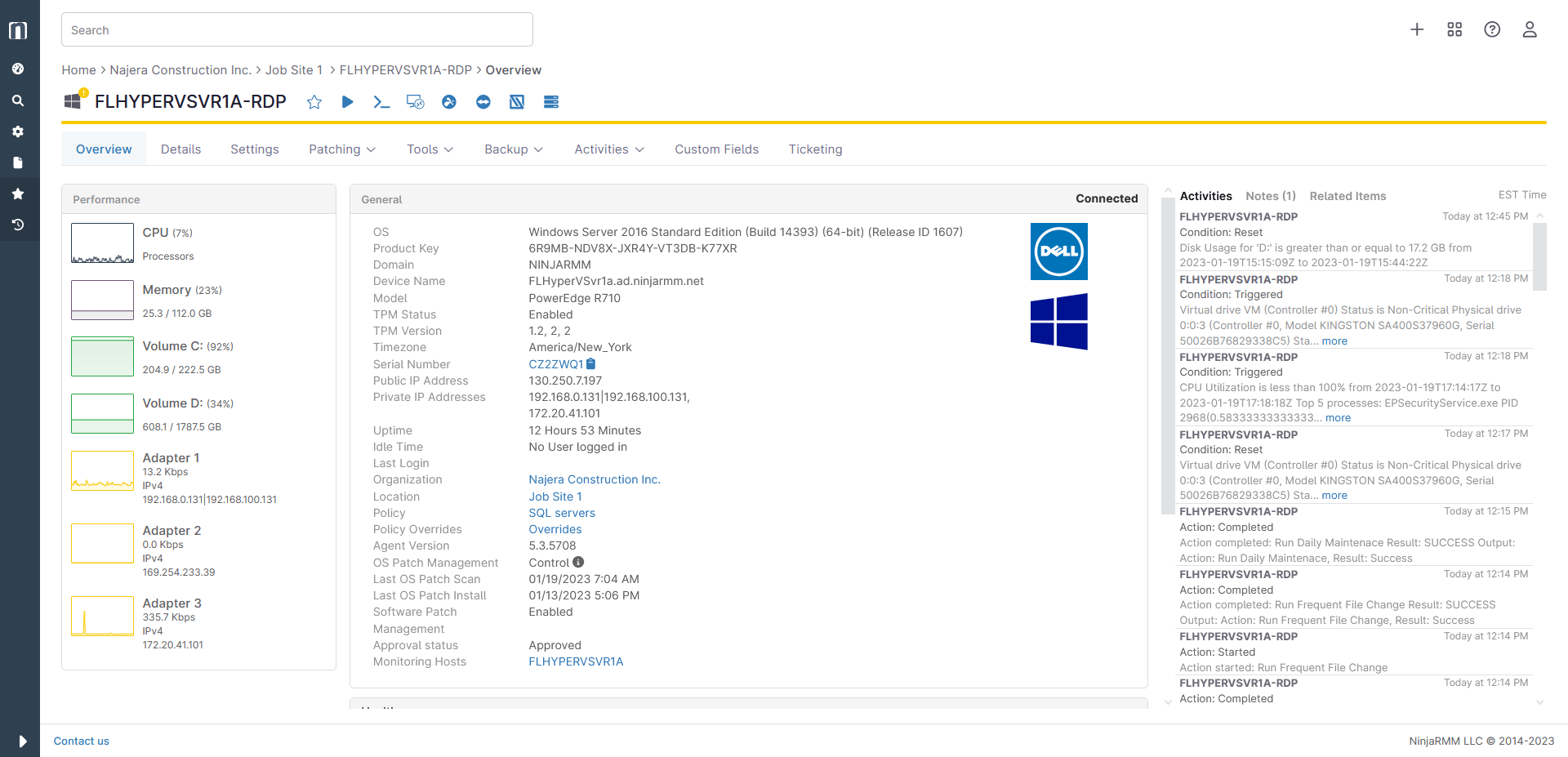 Endpoint monitoring example screen shot