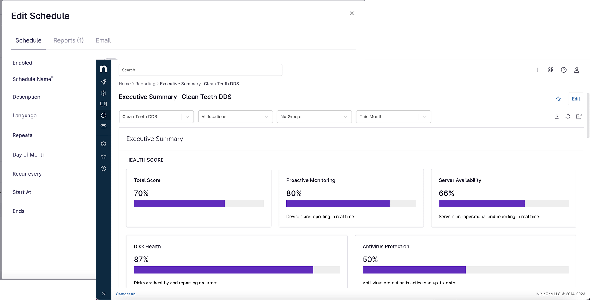 report scheduling screenshots