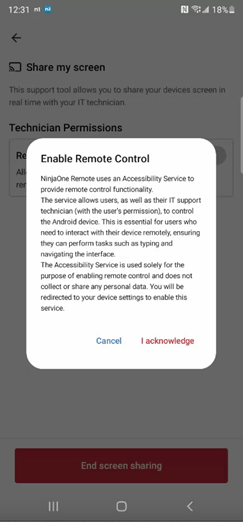 Allow NinjaOne to have full control of your phone