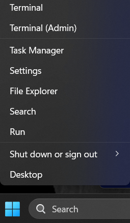 Terminal (Admin) menu option