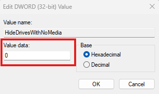 Set value data to 0