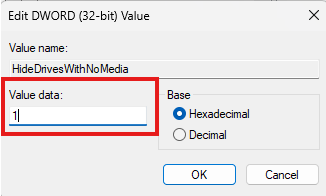 Set value data to 1