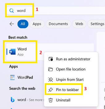 Search any app and right click and click pin to taskbar
