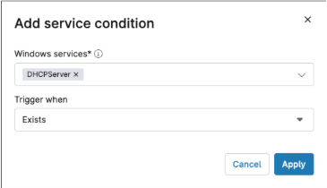 A screenshot showing how to add a service condition