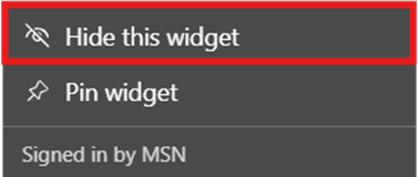 Optionen zum Ausblenden dieses Widgets oder Aufheben der Anheftung