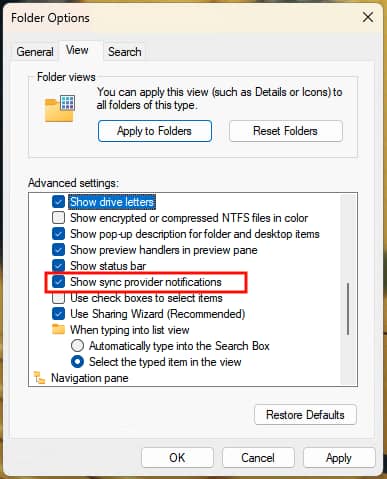 Show sync provider notifications setting