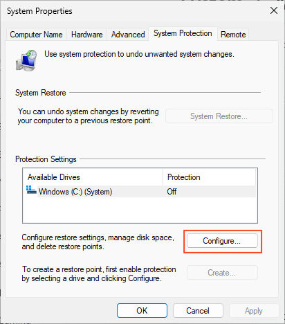 Configure option