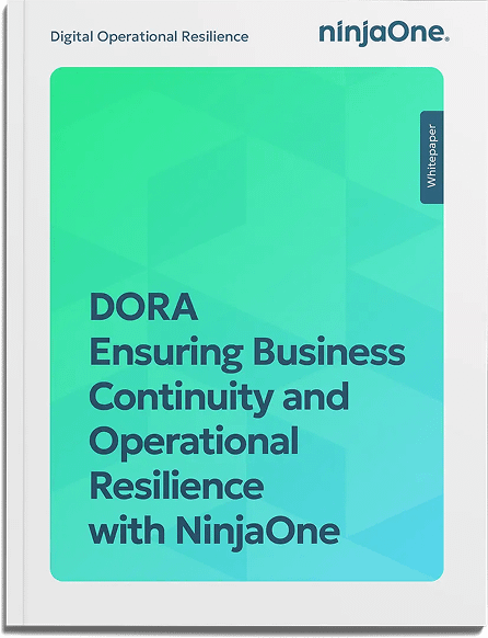 Cover of PDF guide called DORA Ensuring Business Continuity and Operational Resilience with NinjaOne